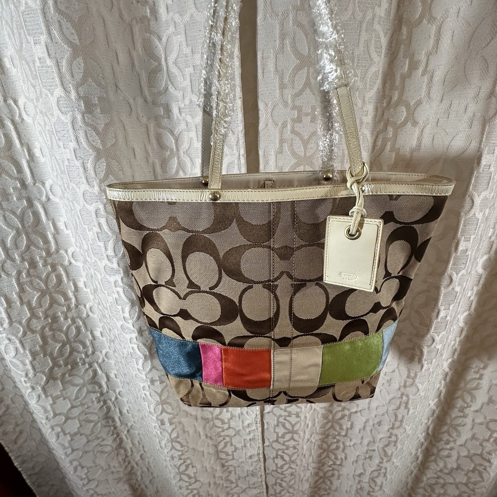 Coach Colorblock Logo Multicolor Women's Tote Bag with Bag Charm & Pink Lining